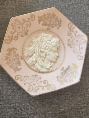 UNIQUE RARE BISQUE PINK CAMEO trinket dish Antique